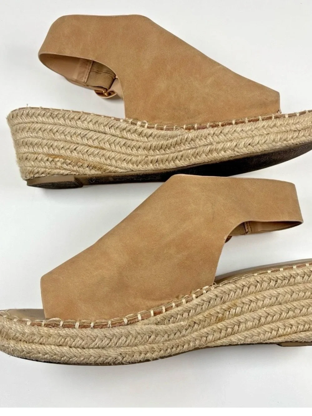 Catherine Malandrino Espadrille Wedge Sandals 9.5 Tan Suede Open Toe Slingback